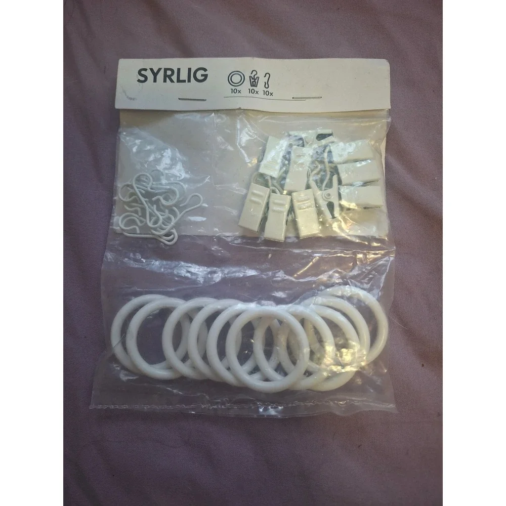 IKEA Syrlig Curtain Rings with Clips and Hooks White 10 Pack 402.240.98 NEW